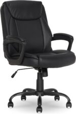 Amazon Basics Classic Puresoft PU Padded Mid-Back Office Desk Chair with Armrest, Easy Assembly, Sturdy Metal Base, Wheels, 275lb Support, 26"D x 23.75"W x 42"H, Black - Image 2