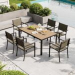 Aoxun 7-Piece Patio Table and Chairs Set for 6, All Weather Outdoor Dining Set with 6 Textilene Chairs and 1 Rectangular Metal Table, Patio Dining Sets for Backyard, Garden and Poolside, Brown - Image 2