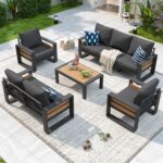 Aoxun Aluminum Patio Furniture Set, 5 Piece Luxury Outdoor Sectional with 6" Olefin Fabric Cushions, Patio Conversation Sets with Coffee Table and Waterproof Cover for Backyard, Porch Dark Grey - Image 2