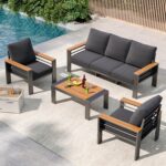 Aoxun Patio Furniture Set, 5 Piece Aluminum Patio Sets with 5" Thicken & Washable Cushion, Waterproof Outdoor Furniture with Coffee Table, Outdoor Couch Sectional for Backyard, Porch and Garden - Image 2