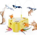 Automatic Cheese-Shaped Interactive Cat Toy – Flying Bird, 6-Hole Mole & Rotating Feather | USB Rechargeable Electronic Feather Toy for Indoor Adult Cats & Kittens, Relieves Boredom - Image 2