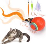 BABORUI Interactive Cat Toy Ball - Automatic Interactive Cat Toys for Indoor Cats with 3 Tails, 2 Speeds Rechargeable Enrichment Toys for Small/Medium/Large to Keep Them Busy (Orange) - Image 2
