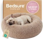 Bedsure Calming Dog Bed Medium Size Dog - Donut Washable Medium Pet Bed, 30 inches Anti-Slip Round Fluffy Plush Faux Fur Cat Bed, Fits up to 45 lbs Pets, Camel - Image 2