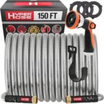 Best 150 ft Metal Garden Hose Set - No-Kink Durable 316 Stainless Steel, 10-Way Zync Spray Nozzle & Hook – Tough Flexible Heavy Duty Water Hoses, 5/8 in, Rust, Weather, LeakProof - Image 2