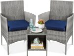 Best Choice Products 3-Piece Outdoor Wicker Conversation Bistro Set, Space Saving Patio Furniture for Garden w/Side Table - Gray/Navy - Image 2