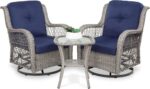 Best Choice Products 3-Piece Outdoor Wicker Patio Bistro Set w/ 2 360-Degree Swivel Rocking Chairs and Tempered Glass Top Side Table - Navy - Image 2