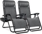 Best Choice Products Set of 2 Adjustable Steel Mesh Zero Gravity Lounge Chair Recliners w/Pillows and Cup Holder Trays - Gray - Image 2