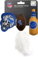 Best Plush CAT Toy - NFL Detroit Lions Complete Set of 3 piece Cat Toys Filled with Fresh Catnip. Includes: 1 Helmet Cat Toy, 1 Football Cat Toy with Feathers & 1 Beer Bottle. Beautiful Team Logos - Image 2