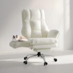 Big and Tall Office Chair, Flip Armrests for Pets & Cross Legged Sitting, Executive Ergonomic Computer Gaming Chair with Foot Rest, Teddy Fleece Wide Seat Reclining Desk Chair, White Vanity Chair - Image 2
