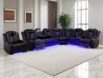 Black Power Recliner Sectional Sofa Set with LED, Breathing Leather Reclining Corner Couch & Chair, L-Shaped Home Theater Seating with Cup Holders/Storage for Living Room (Sectional+Chair) - Image 2