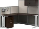Bush Business Furniture Office in an Hour 65W L Shaped Cubicle Desk with Storage, Drawers, and Organizers in Mocha Cherry | Modern Computer Table Set with Privacy Panels for Commercial Workspace - Image 2