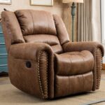 CANMOV Leather Recliner Chair, Classic and Traditional Manual Recliner Chair with Comfortable Arms and Back Single Sofa for Living Room, Nut Brown - Image 2