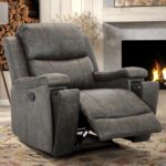 CANMOV Leather Recliner Chair, Classic and Traditional Manual Recliner Chair with Overstuffed Arms and Back, Manual Single Sofa with Concealed Cup Holders,Grey - Image 2