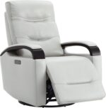 CHITA Genuine Leather Power Swivel Glider Rocker Recliner, FSC Certified Mid Century Modern Recliner Chair for Adults, Adjustable Power Headrest, for Nursery and Living Room, Creamy Grey - Image 2