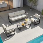 CHITA Outdoor Furniture Set 4 Piece, 5-Seats Patio Conversation Set with 6.3in Thick Cushions & 100% Aluminum Frame & Coffee Table, Modern Outdoor Patio Furniture Sofa Set for Poolside, Deck, Balcony - Image 2