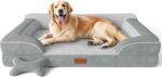 CWAWZ Extra Large Dog Bed, Orthopedic Dog Bed with Cooling Gel Memory Foam, Waterproof XL Pet Bed with Removable Washable Cover, 42" Pet Sofa Couch Dutch Velvet with Bone Toy, Light Gray - Image 2