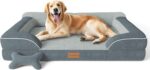 CWAWZ Extra Large Dog Bed, Orthopedic XL Dog Bed with Cooling Gel Memory Foam, Waterproof Pet Bed with Removable Washable Cover, 42" Pet Sofa Couch Dutch Velvet with Bone Toy, Dark Gray - Image 2