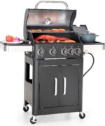 Captiva Designs 4-Burner Propane Gas BBQ Grill with Side Burner & Porcelain-Enameled Cast Iron Grates, 46,700 BTU Output for Outdoor Cooking Kitchen and Patio Backyard Barbecue, Black - Image 2