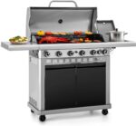 Captiva Designs 6-Burner Propane Gas BBQ Grill with Side Burner & Porcelain-Enameled Cast Iron Grate and Plate for Outdoor Barbucue Events, 52,000 BTU Output,740 SQ.IN. Cooking Area，Heavy Duty - Image 2