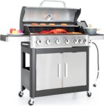 Captiva Designs 6-Burner Propane Gas BBQ Grill with Side Burner & Porcelain-Enameled Cast Iron Grate for Outdoor Kitchen & Backyard Barbecue, 65,800 BTU Output,665 SQ.IN. Cooking Area,Stainless Steel - Image 2