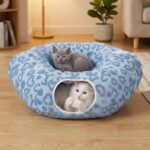 Cat Tunnel Bed, Cute Cat Tunnel Toy with Washable Cushion, Fits Indoor Cats up to 25 lbs, Cute Peekaboo Cave Pet Bed for Kittens, Rabbits, Blue Heart - Image 2