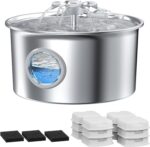 Cat Water Fountain Stainless Steel: Pet Drinking Fountains with 6 Filters & 3 Sponges - 88oz/2.6L Water Fountain for Cats Inside with Flower - IHOUONE Kitty Spout Dog Dispenser Animal Supplies - Image 2