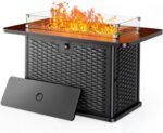 Ciays 43-Inch Rectangular Propane Fire Pit with 60,000 BTU Output, Fire Pit Table Premium Gas for Outside Patio with 304 Stainless Steel H-Burner, Glass Stones, and Wind Guard,Black - Image 2