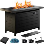 Ciays 43″ Propane Fire Pit with Glass Beads & Lid, 60,000 BTU CSA-Certified Gas Fire Pits with Cup Holders, Hanging Shelf & Nylon Cover, Large Fire Pit Table for Patio/Porch/Deck, Black - Image 2