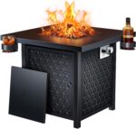 Ciays Propane Fire Pits 32 Inch Outdoor Gas Fire Pit, 50,000 BTU Steel Fire Table with Lid and Lava Rock, Add Warmth and Ambience to Gatherings and Parties On Patio Deck Garden Backyard, Black - Image 2
