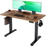 Claiks Electric Standing Desk, Adjustable Height Stand up Desk, 24x48 Inches Sit Stand Home Office Desk with Splice Board, Black Frame/Rustic Brown Top - Image 2