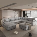 Cloud Modular Sectional Sofa Couch,156" Oversized U Shaped Sofa with Ottoman,Down Filled 8 Seater Convertible Bed Living Room Set,Covers Washable&Replaceable (Gray) - Image 2