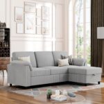 Convertible Sectional Couches Sofa, 3 Seat L Shaped Sofa with Removable Pillows Soft Corduroy Fabric Small Couch Mid Century for Living Room, Bed Room, Apartment and Office (Light Grey) - Image 2