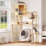 Corner Cat Tree for Automatic Litter Box, 61'' Tall Wood Cat Tower for Self Cleaning Litter Box, Cats Tree for Indoor Cats Large Adult, 6-Level Solid Wood Cat Furnitue w/12Pcs Scratching Post - Image 2