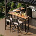 Crestlive Products 5-Piece Outdoor Bar Table and Chairs Set, L-Shaped Corner Pub Table with 4 Bar Stools, 350 lbs Capacity, All-Weather WPC & Powder Coated Metal for Patio Backyard Poolside - Image 2