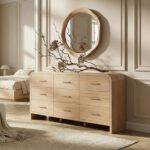 Curved 9-Drawer Dresser for Bedroom, 63" Wide Modern Chest of Drawers, Vanity Desk TV Stand for Living Room, Closet Storage Drawers Organizer Furniture, Nursery, Hallway, Oak - Image 2