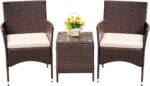 Devoko Patio Porch Furniture Sets 3 Pieces PE Rattan Wicker Chairs with Table Outdoor Garden Furniture Sets (Brown/Beige) - Image 2
