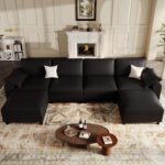 EASE MOOSE Faux Leather Modular Sectional Sofa, Waterproof & Scratch-Resistant Oversized Sofa with Deep Seat, Comfy U-Shaped Sofa with Storage Ottoman, Sectional Couches for Living Room, Black - Image 2