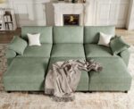EASE MOOSE Oversized Modular Sectional Sofa Bed, Waterproof & Scratch-Resistant Faux Leather Sofa with Deep Seat, Comfy Sofa Sleeper with Storage Ottoman, Sectional Couches for Living Room, Green - Image 2