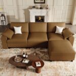 EASE MOOSE Oversized Modular Sectional Sofa, Waterproof & Scratch-Resistant Faux Leather Sofa with Deep Seat, Comfy L-Shaped Sofa with Storage Ottoman, Sectional Couches for Living Room, Brown - Image 2
