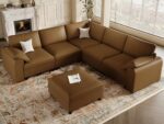 EASE MOOSE Oversized Modular Sectional Sofa, Waterproof & Scratch-Resistant Faux Leather Sofa with Deep Seat, Comfy V-Shape Sofa, Sectional Couches for Living Room, Brown - Image 2