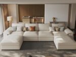 EASE MOOSE Oversized Modular Sectional Sofa,Leather Sectional Couch with Deep Seat,Extra Large U Shaped Couch,Faux Leather Material Sofa Modern Comfy Scratch Resistant,Beige - Image 2