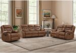 EBELLO Faux Leather Recliner Sofa Furniture Set for Living Room, Recliner Chair, Manual Loveseat, 3 Seat Recliniing Sofa Couch Set for Meeting Room, Brown - Image 2