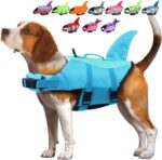 EMUST Shark Dog Life Jackets for Water Safety - Adjustable Ripstop Pet Life Vest with Rescue Handle for Swimming Pool, Beach, Boating (L, Pool Blue) - Image 2