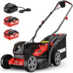 EWORK 40V Electric Lawn Mower Cordless, 14" Electric Push Mower with Grass Catchers, 2 x 4.0 Ah Batteries & Charger, 6-Height Adjustment, 21 lbs Lightweight Battery Powered Lawnmower for Small Yard - Image 2