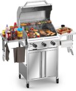 Electactic Propane Gas Grill, 3-Burner 24,000 BTU Stainless Steel BBQ Grill with Foldable Shelf for Outdoor Barbecue and Cooking - Image 2