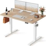 FEZIBO Standing Desk, 48 × 24 Inches Electric Height Adjustable, Sit and Stand Up, Computer Office Desk with Splice Board, White Frame/Maple TOP - Image 2