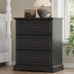 Farmhouse 3 Drawers Dresser for Bedroom, 24" Wide Modern Chest of Drawers with Deep Drawers & Bar Handles, Rustic Wood Nightstand, Wooden Closet Storage Organizer for Living Room, Hallway, Black - Image 2