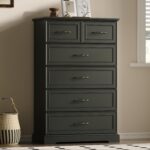 Farmhouse 6 Drawers Dresser for Bedroom, 49" Tall Modern Chest of Drawers with Deep Drawers & Bar Handles, Rustic Wood Dresser TV Stand, Wooden Closet Storage Organizer for Living Room, Hallway, Black - Image 2