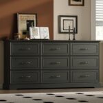 Farmhouse 9 Drawers Dresser for Bedroom, 63" Wide Modern Chest of Drawers with Deep Drawers & Bar Handles, Rustic Wood Dresser TV Stand, Wooden Closet Storage Organizer for Living Room, Hallway, Black - Image 2