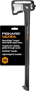Fiskars Ultra Splitting Axe U32, Precision-Ground RazorEdge Double-Hardened Steel Blade Stays Sharp, Perfected Weight Balance & FiberComp Shaft for Large Log Splitting & Firewood, 32", Black - Image 2